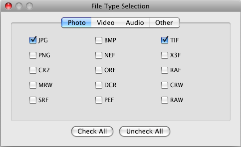 File Type Selection
