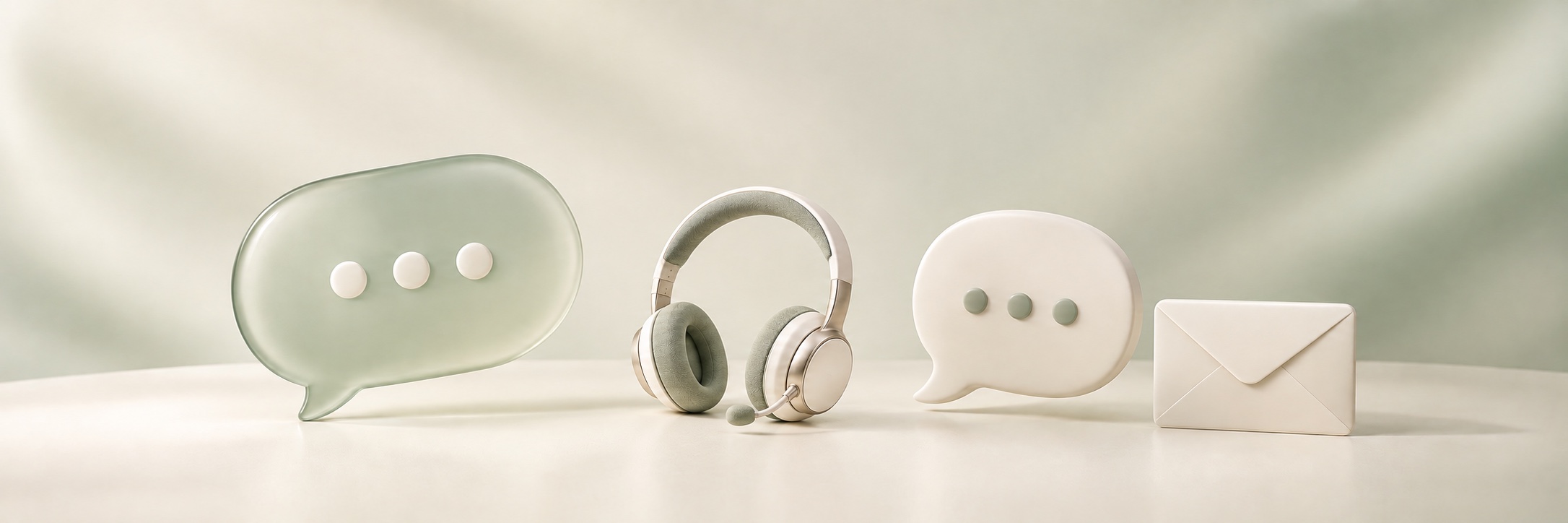 An ivory and sage support headset with speech bubbles and an envelope